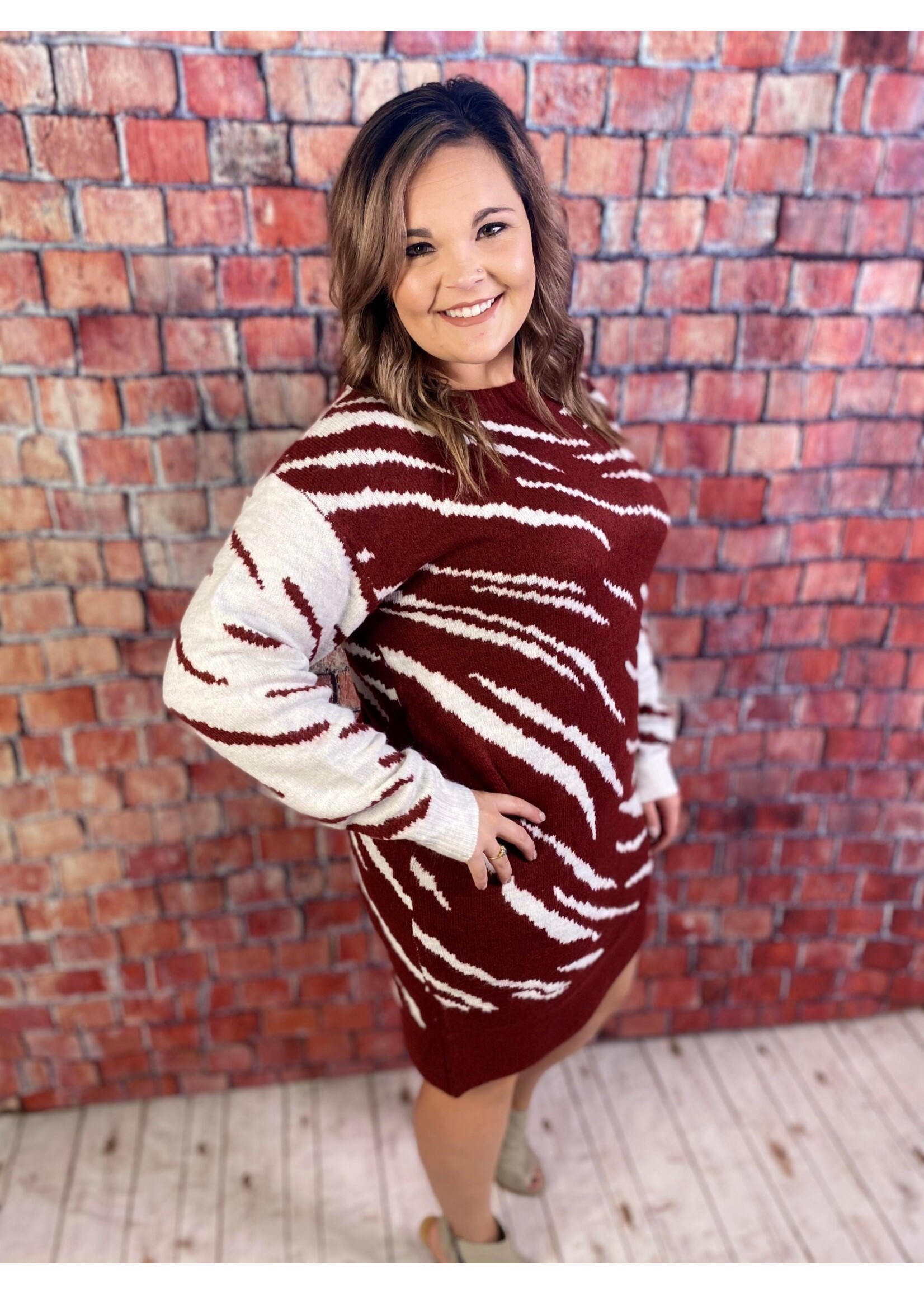 Merlot Zebra Print Sweater Dress