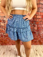 Chambray Star Print Tiered Mini Skirt