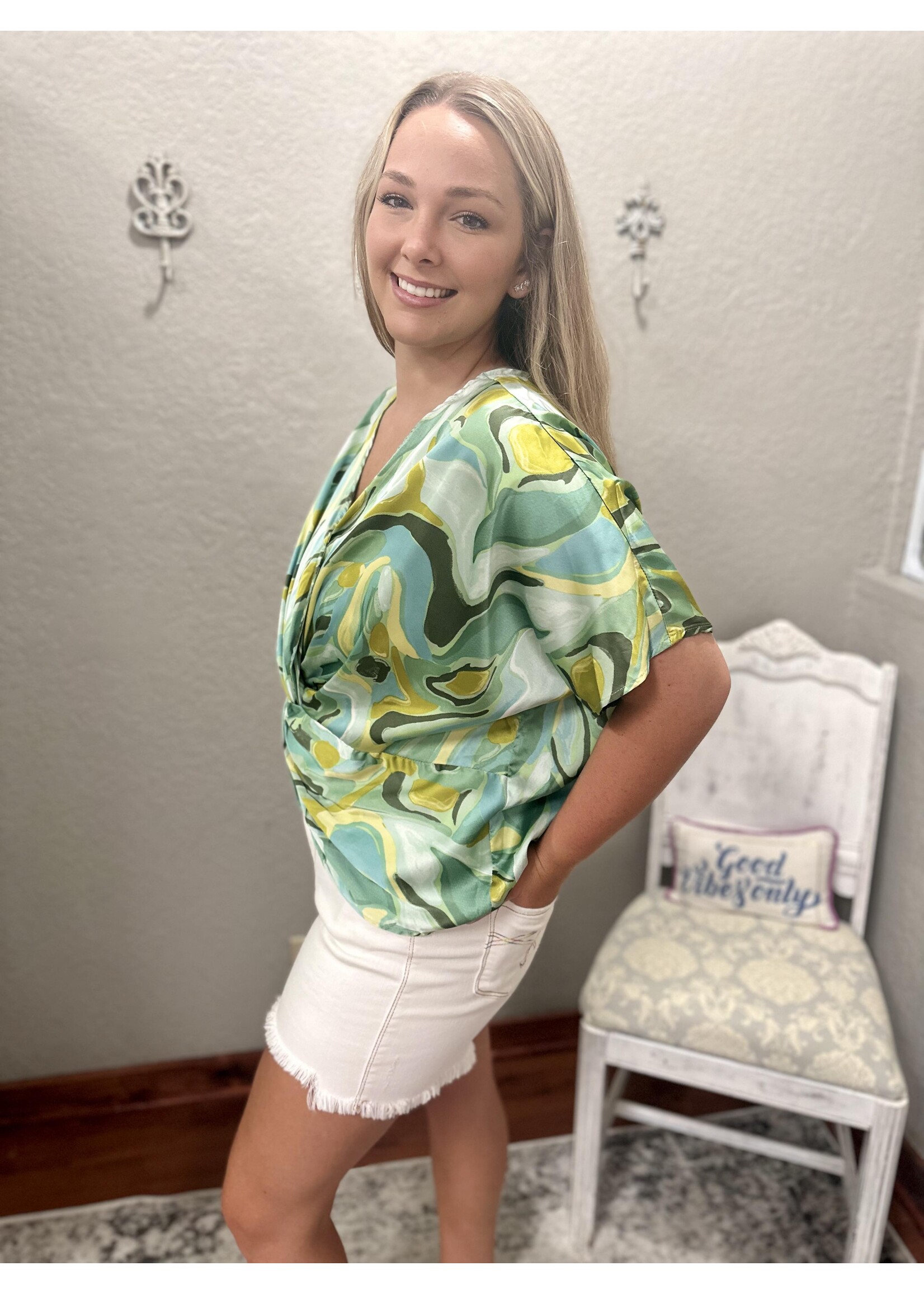 Abstract Print Front Twist Blouse