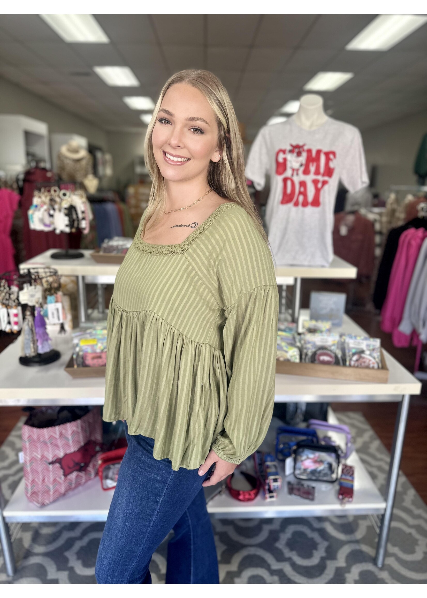 Sage Long Sleeve Peplum Top