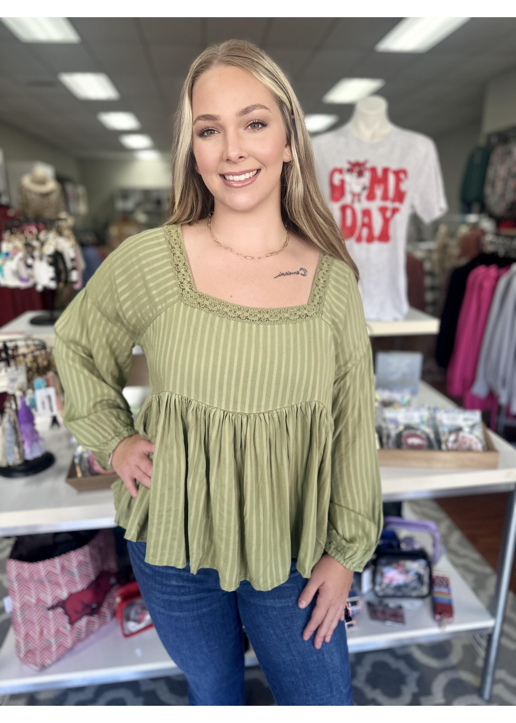 Sage Long Sleeve Peplum Top