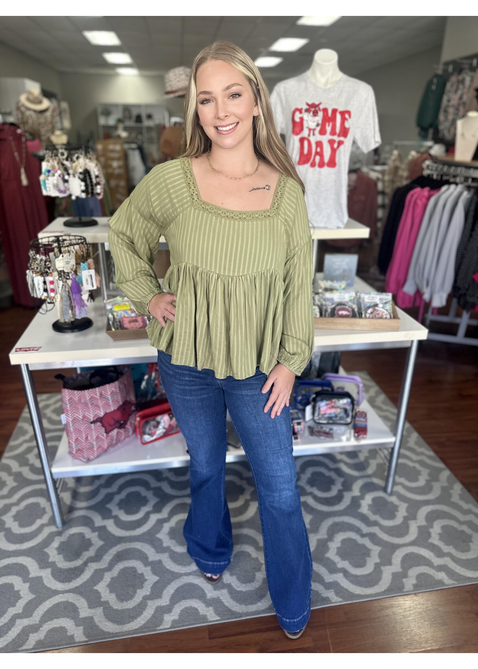 Sage Long Sleeve Peplum Top