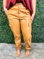 Camel Faux Leather Jogger Pants