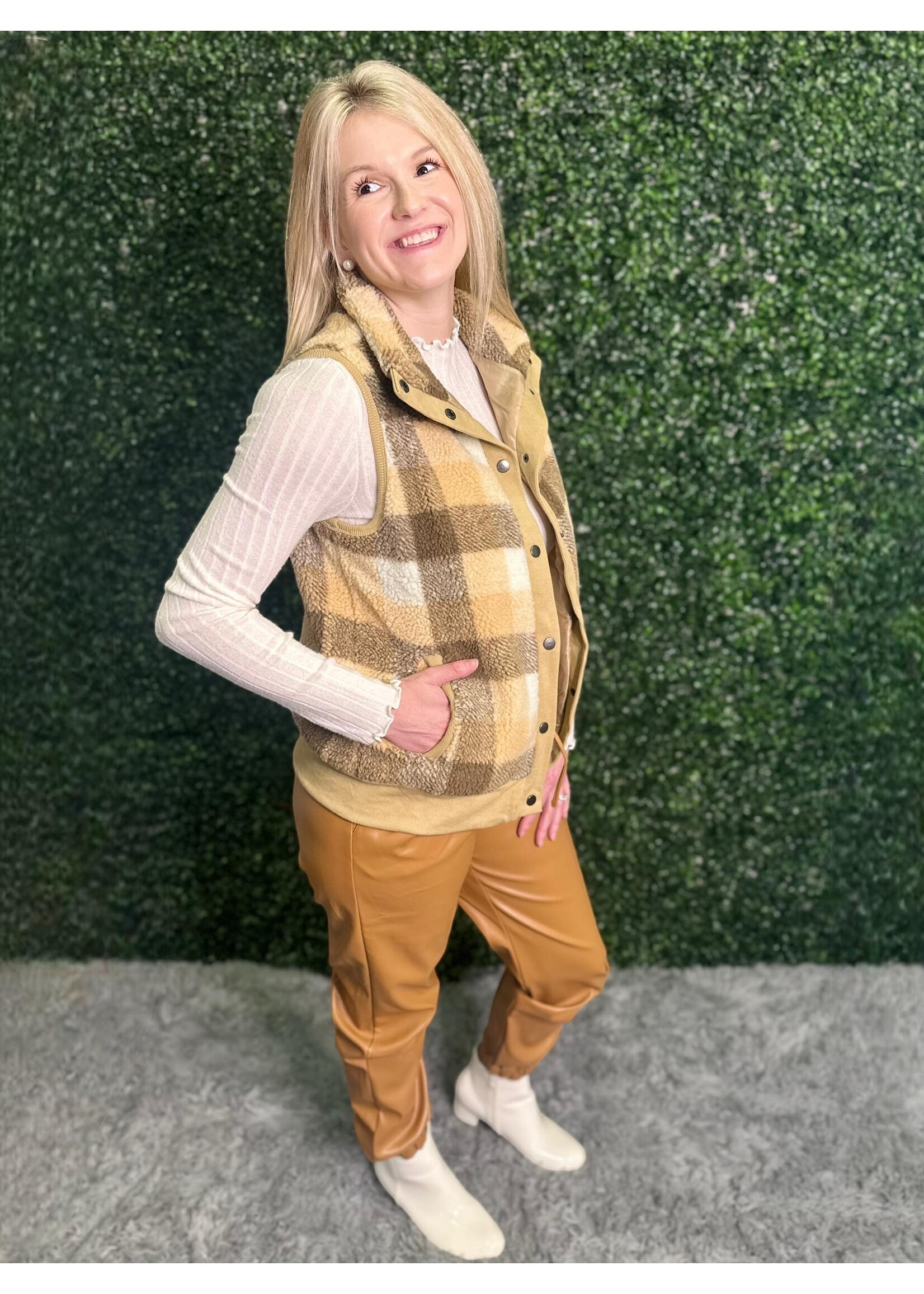 Taupe Plaid Vest