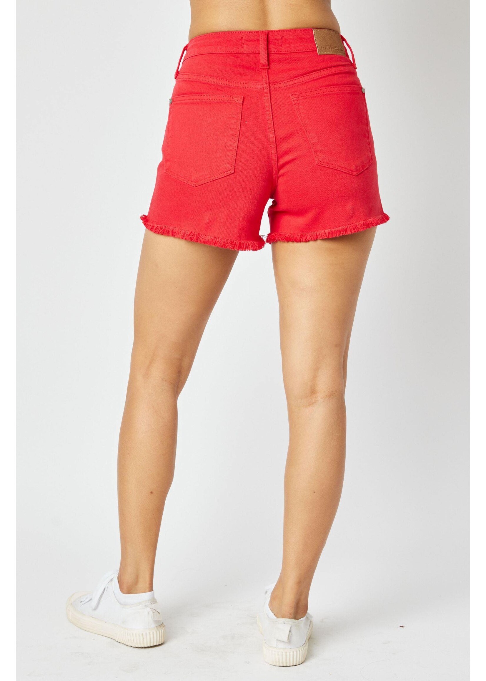 Judy Blue JB Red Mid-Rise Fray Hem Shorts