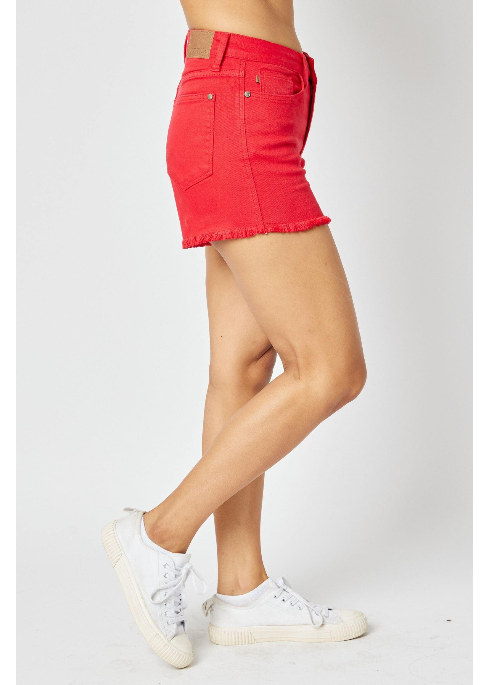 Judy Blue JB Red Mid-Rise Fray Hem Shorts