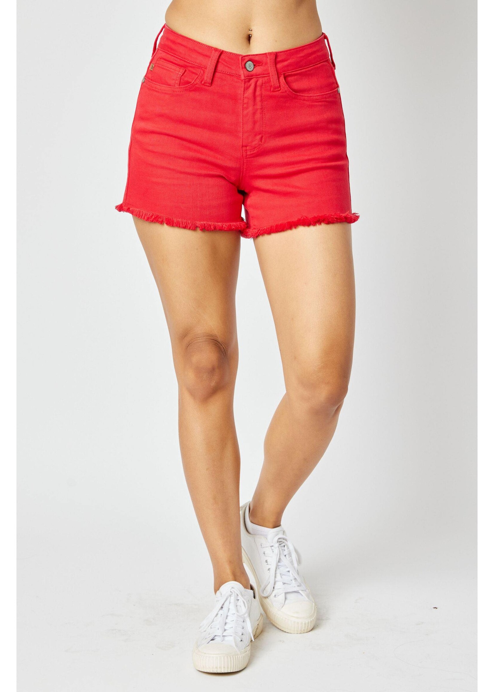 Judy Blue JB Red Mid-Rise Fray Hem Shorts