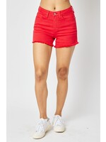 Judy Blue JB Red Mid-Rise Fray Hem Shorts