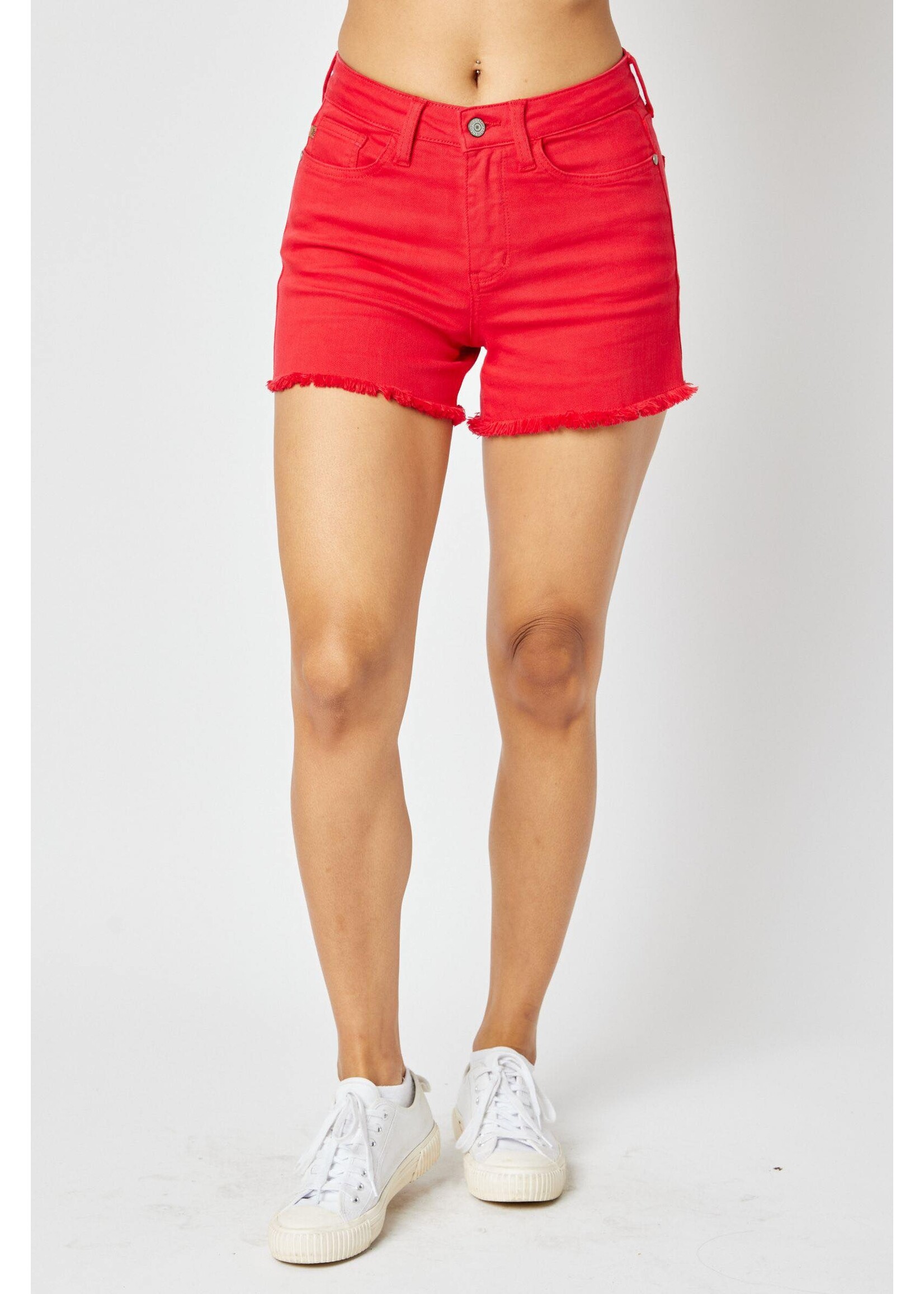 Judy Blue JB Red Mid-Rise Fray Hem Shorts