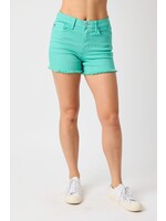 Judy Blue JB Turquoise Mid-Rise Fray Hem Shorts