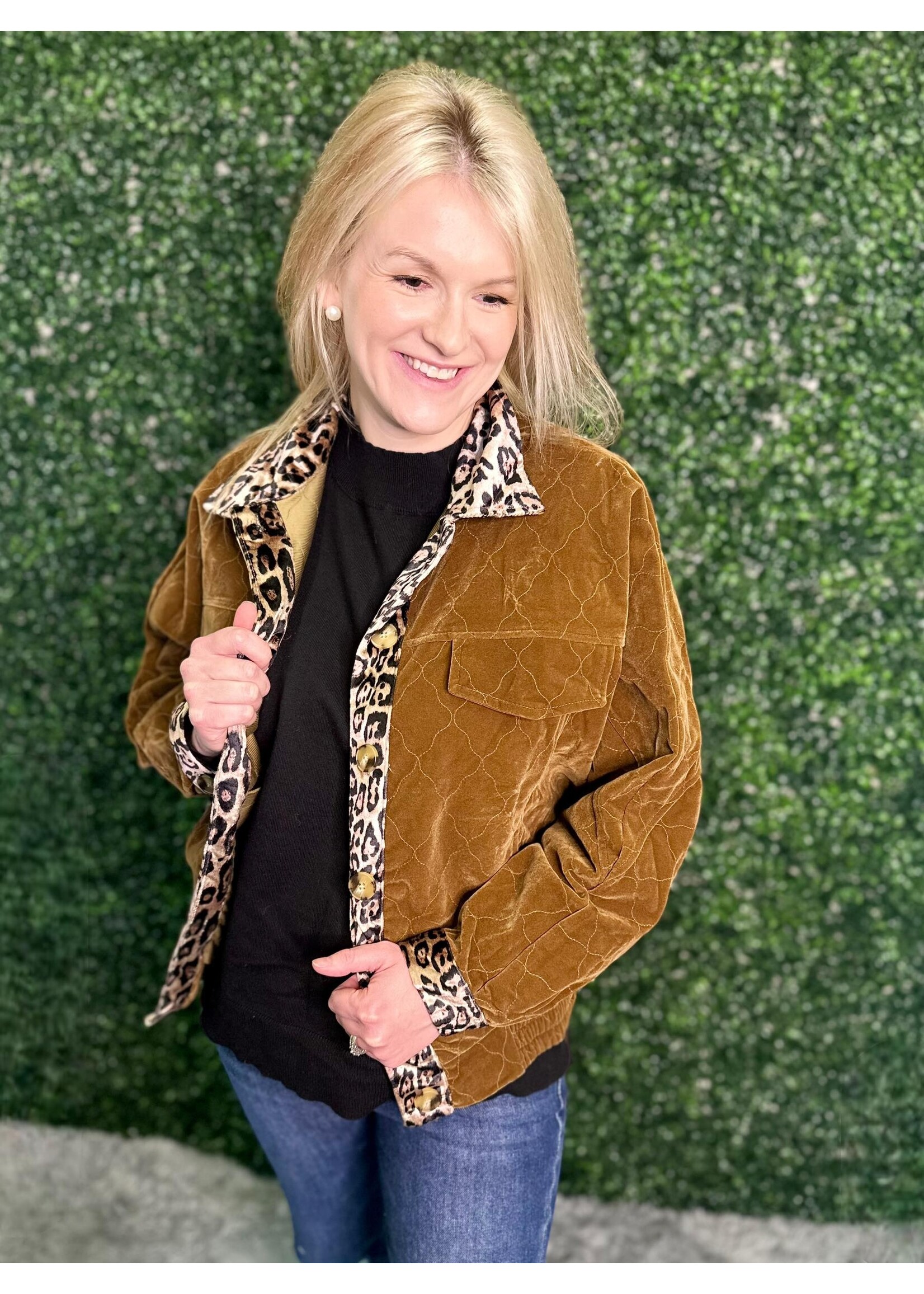 Pecan Velvet Jacket w/ Leopard