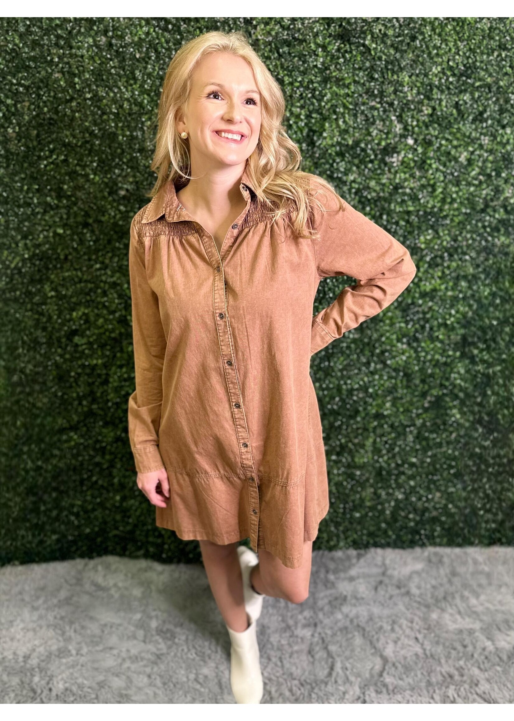 Marsala Mineral Washed Button Down Dress