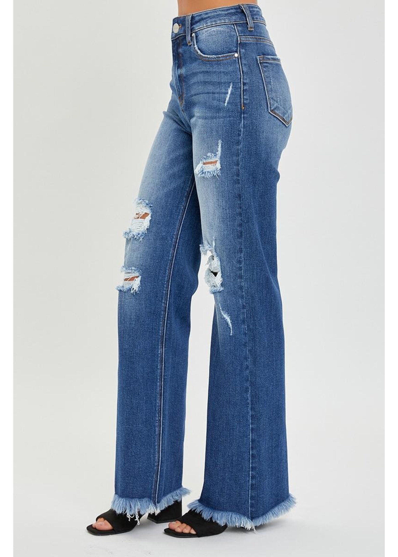 Risen Risen High Rise Distressed Wide Straight Leg Jeans