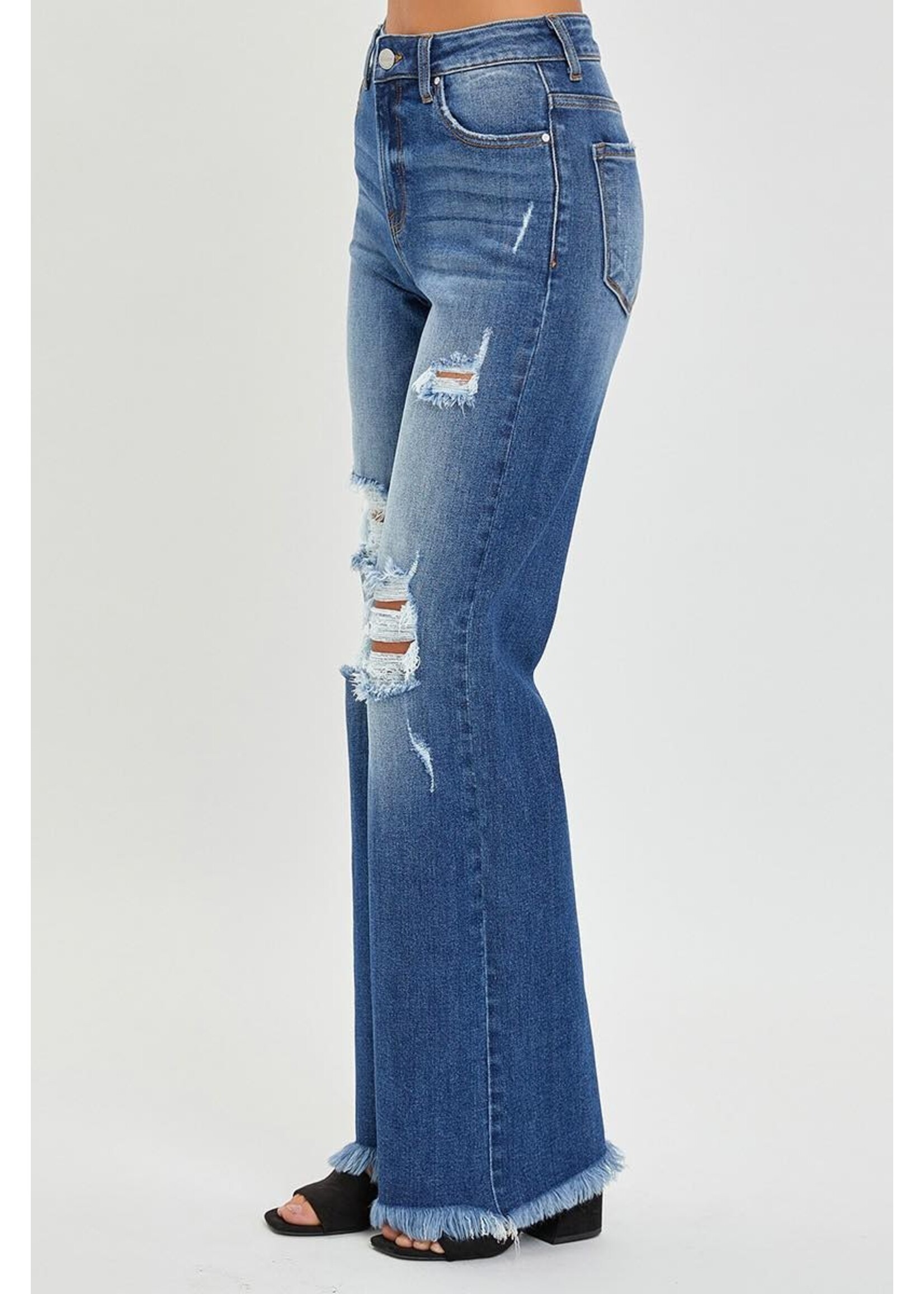 Risen Risen High Rise Distressed Wide Straight Leg Jeans