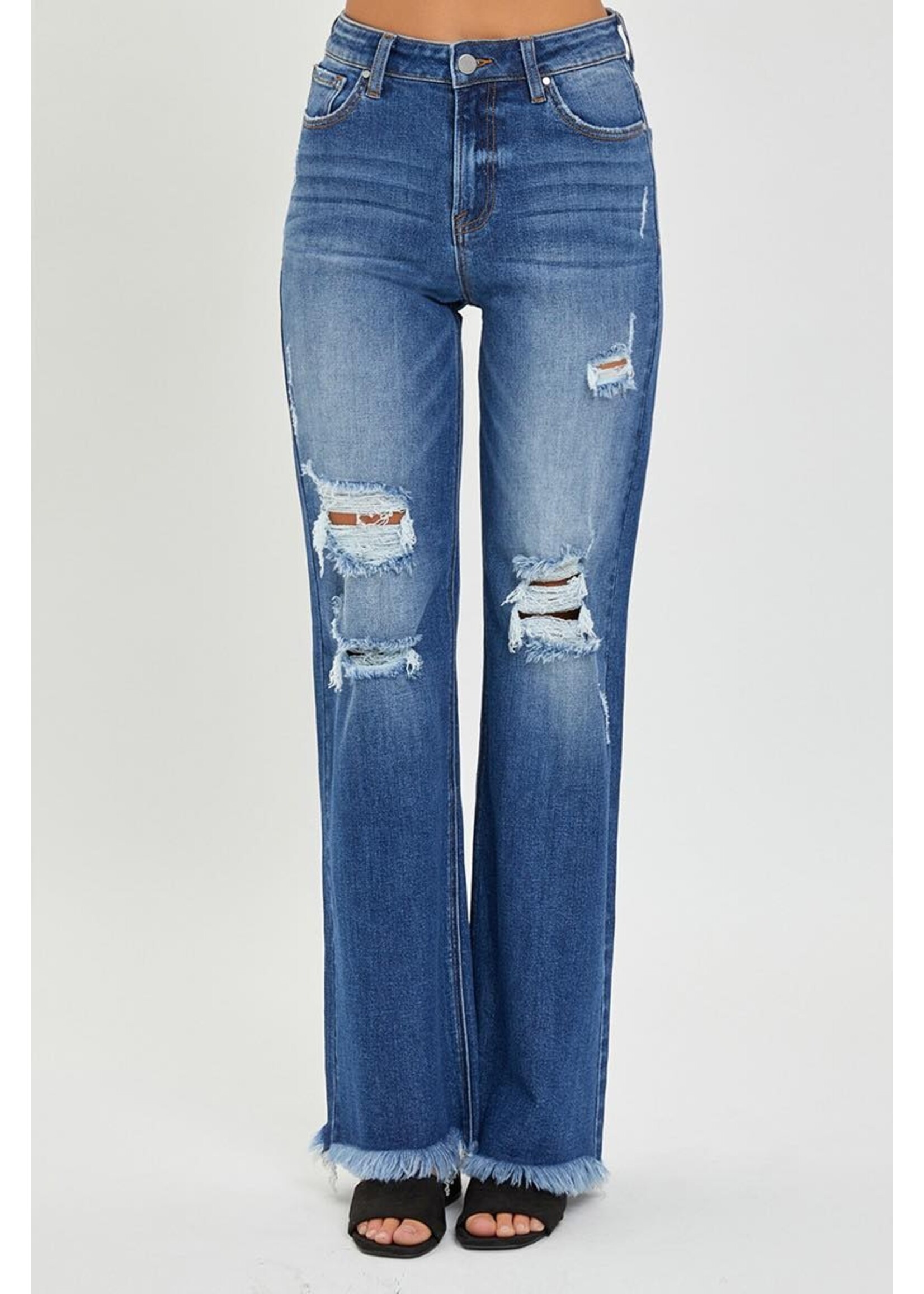 Risen Risen High Rise Distressed Wide Straight Leg Jeans