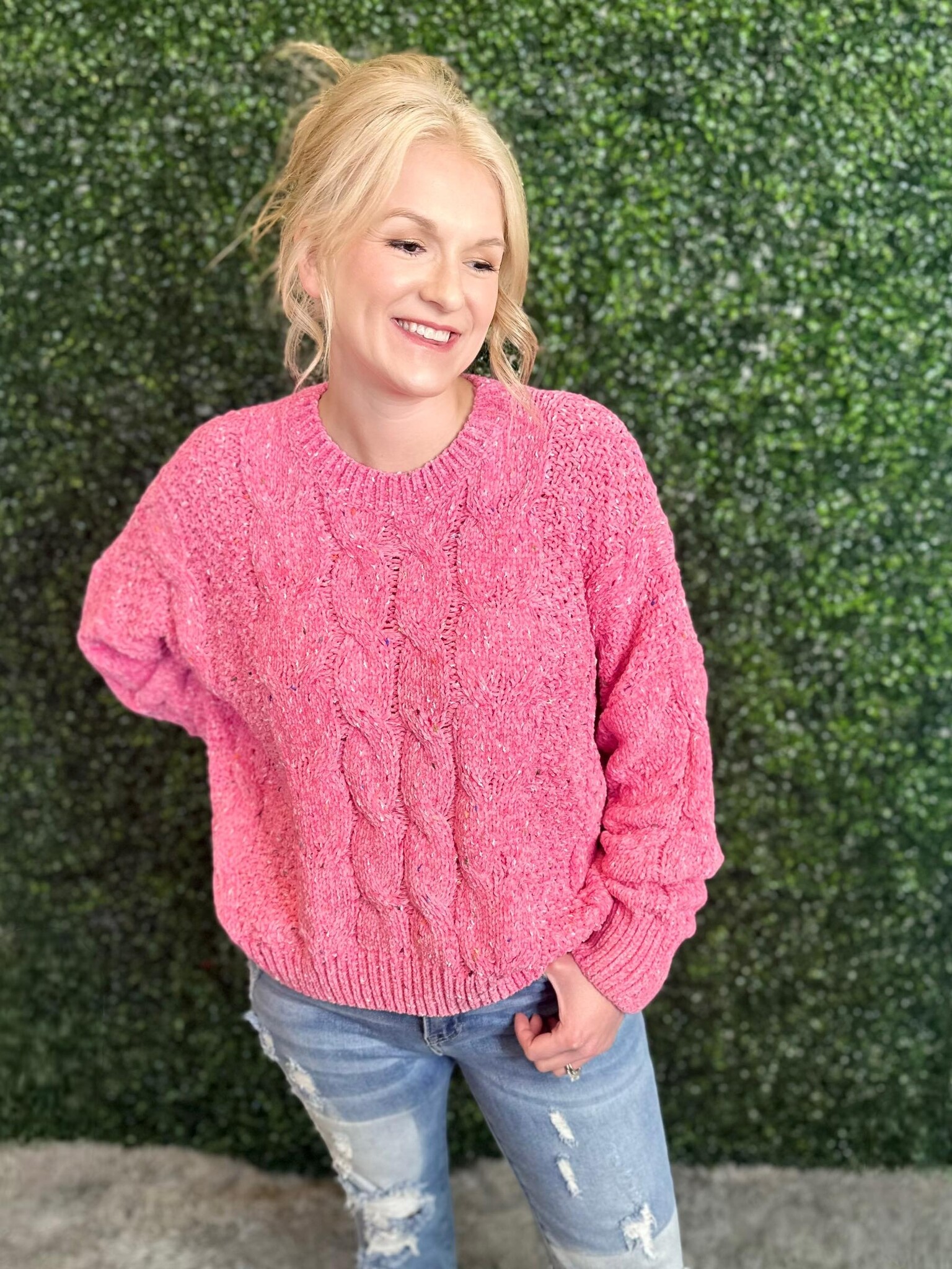 Pink top confetti sweater