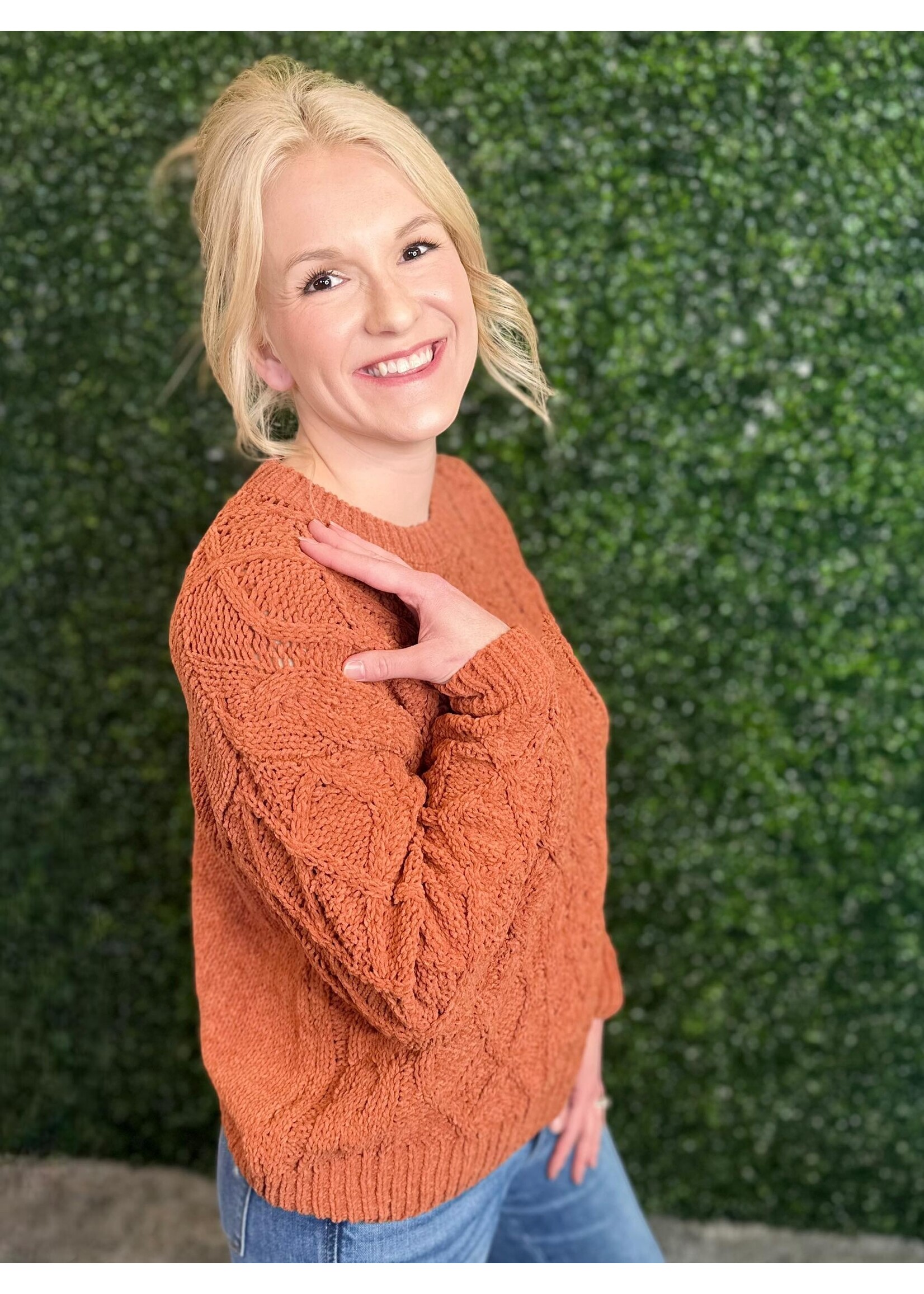 Adora Rust Cable Knit Sweater