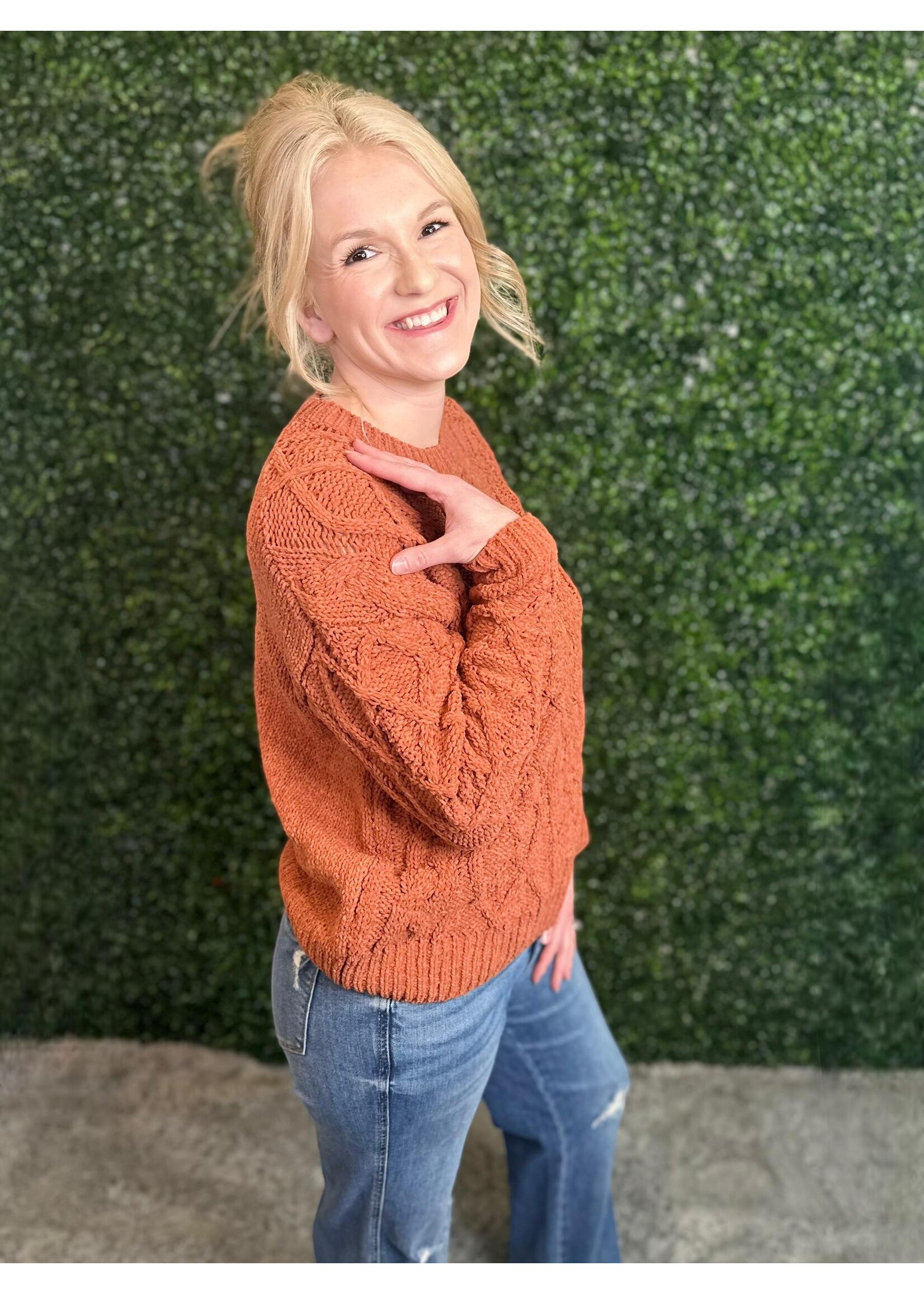 Adora Rust Cable Knit Sweater