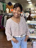 Vine and Love Blush Animal Print V-Neck Blouse