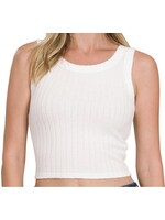 Zenana Ribbed Boat Neck Cropped Tank