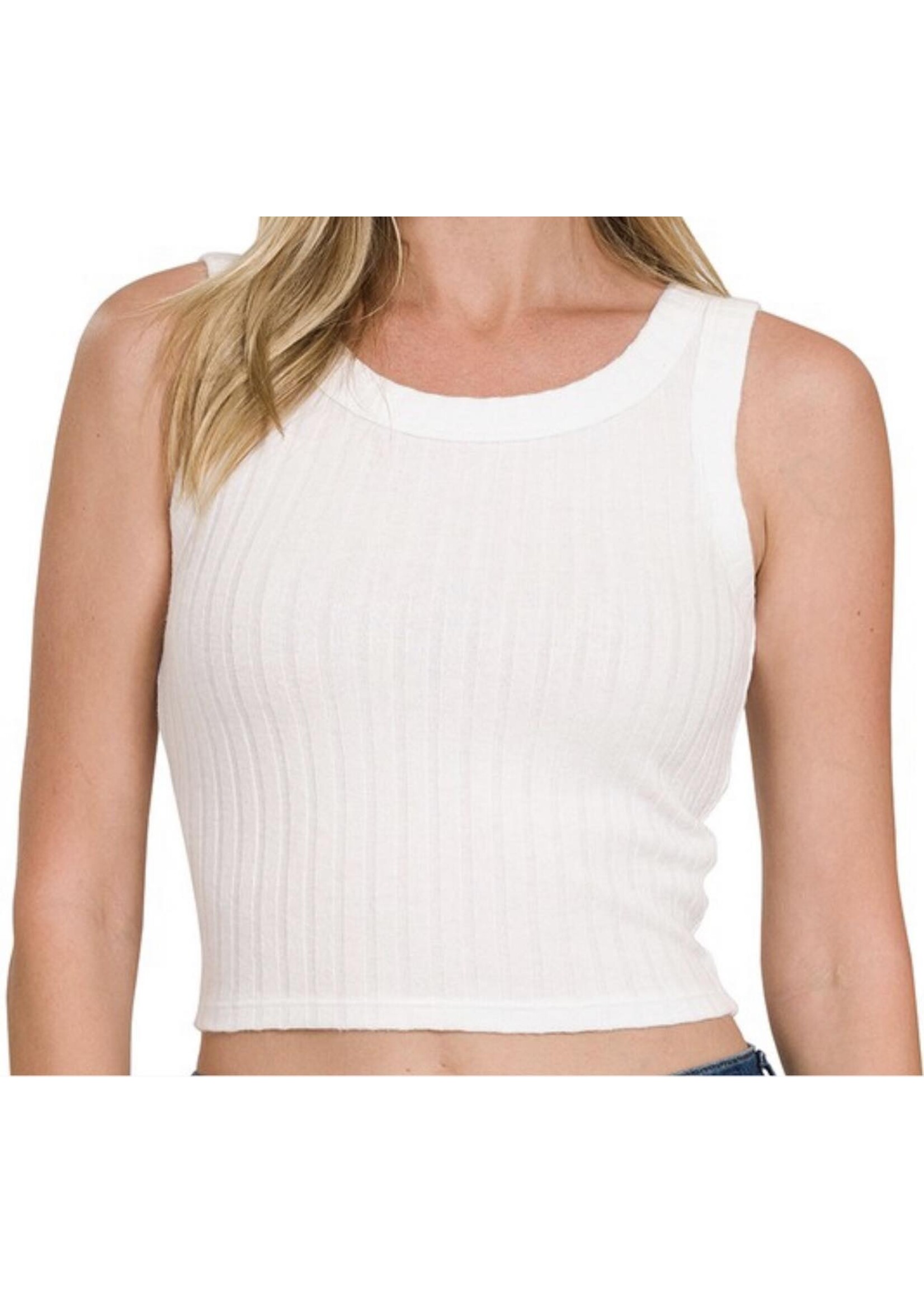 Zenana Ribbed Boat Neck Cropped Tank