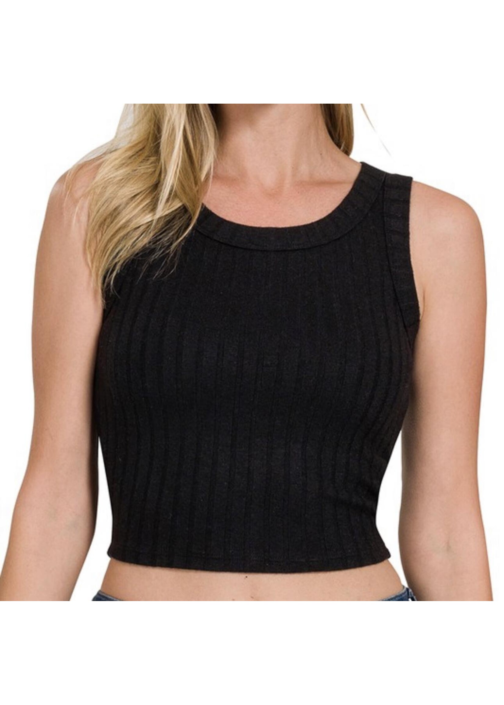 Zenana Ribbed Boat Neck Cropped Tank