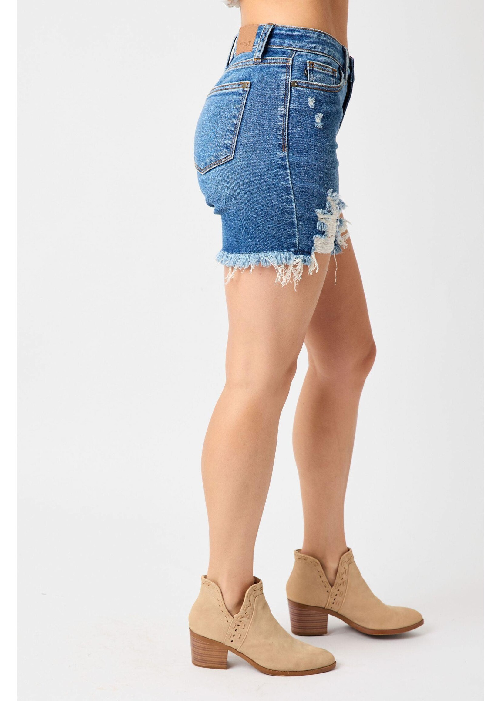 Judy Blue Mid-Rise Destroyed Fray Hem Shorts