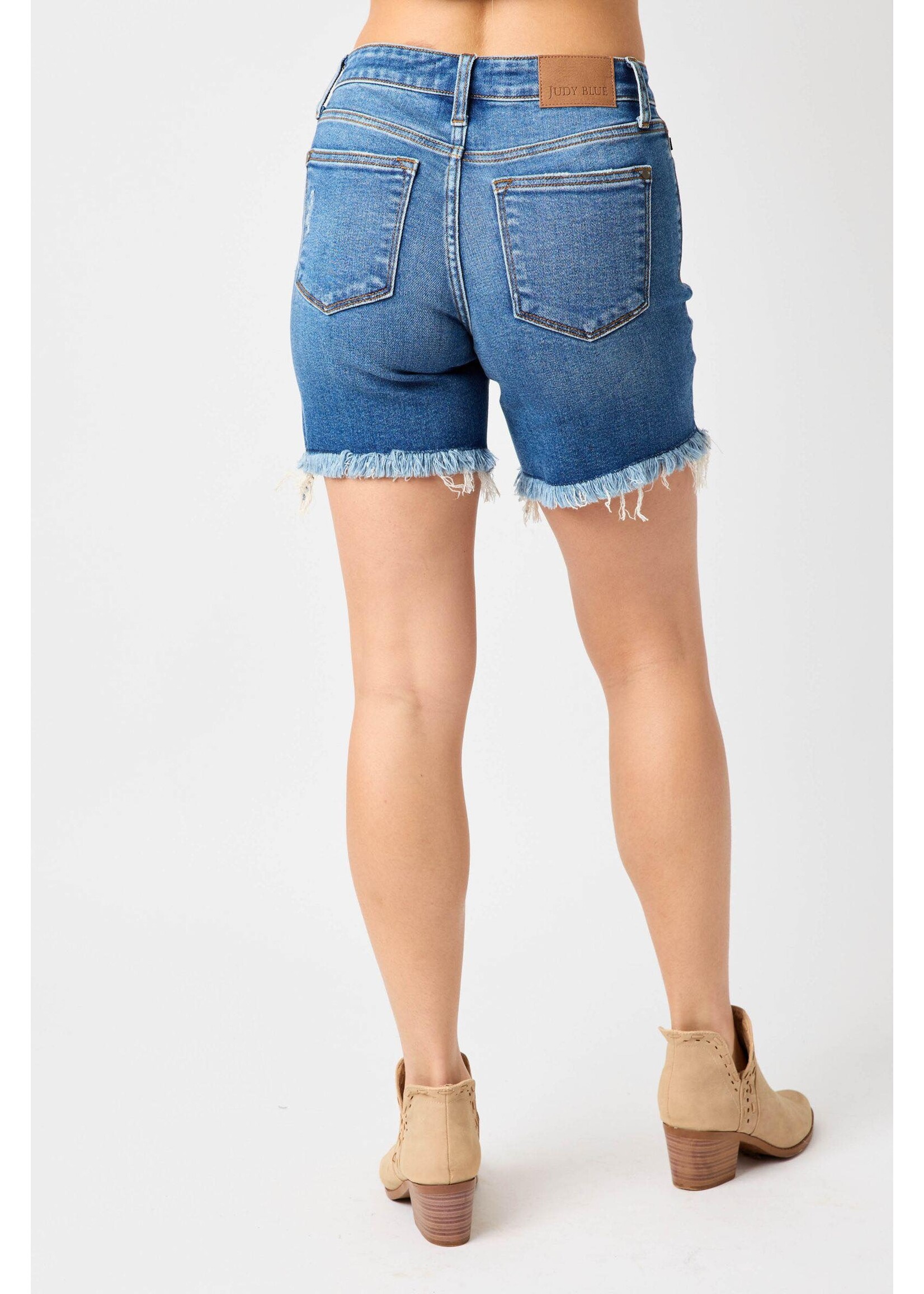 Judy Blue Mid-Rise Destroyed Fray Hem Shorts