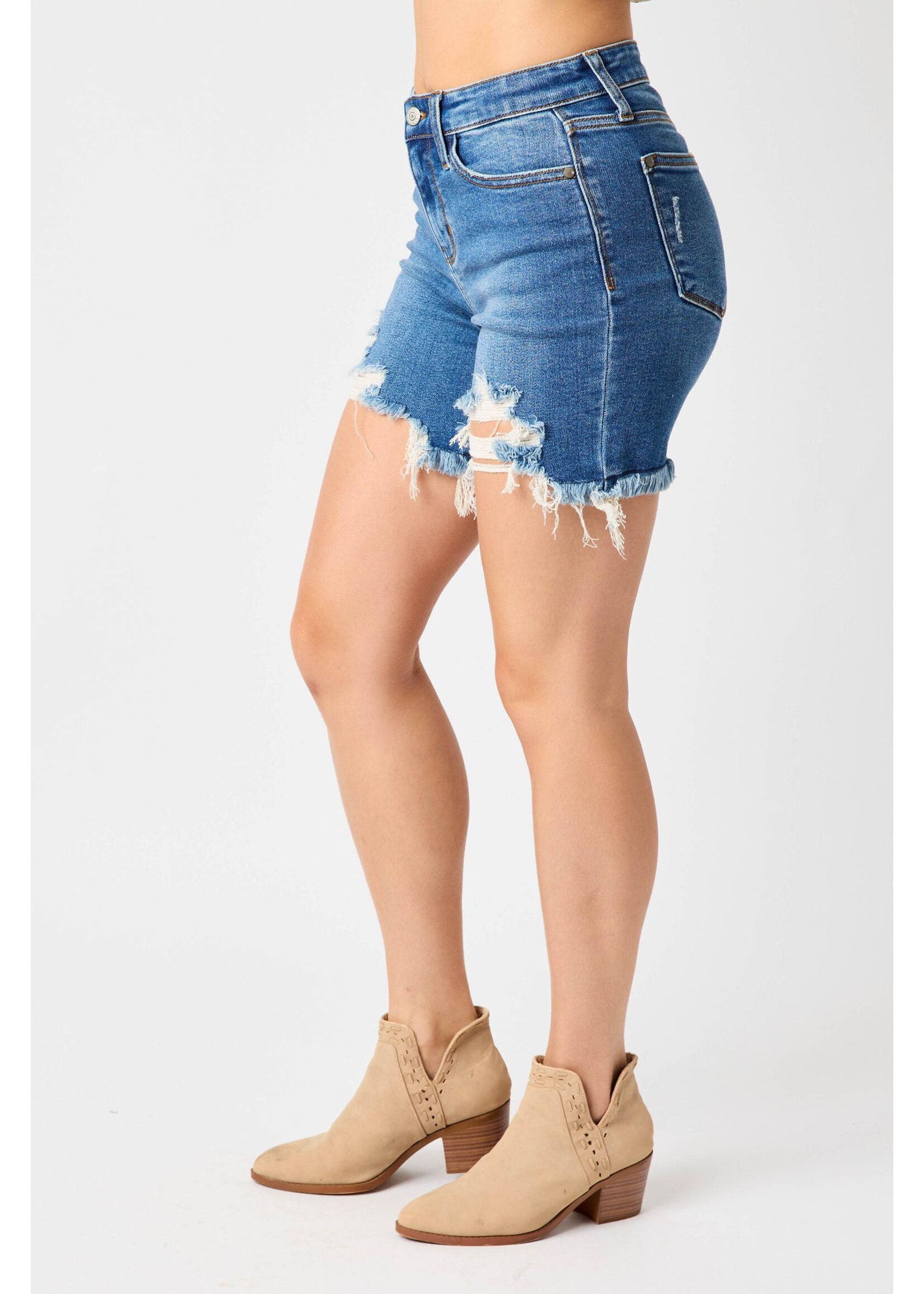 Judy Blue Mid-Rise Destroyed Fray Hem Shorts