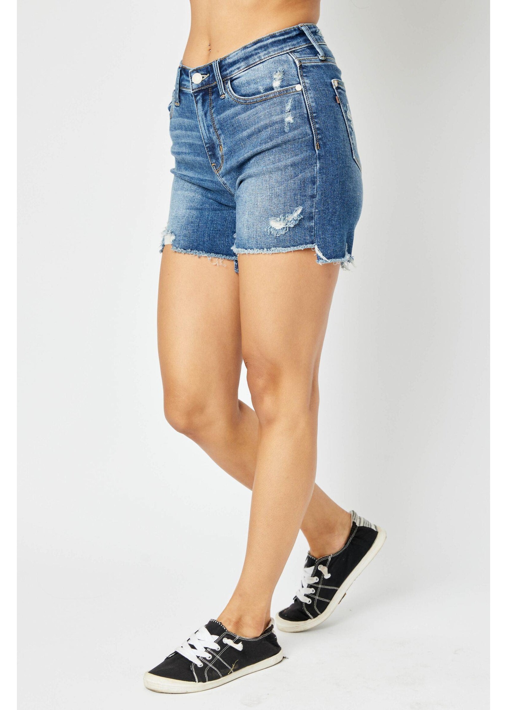 JB Mid-Rise Hi-Lo Destroyed Shorts