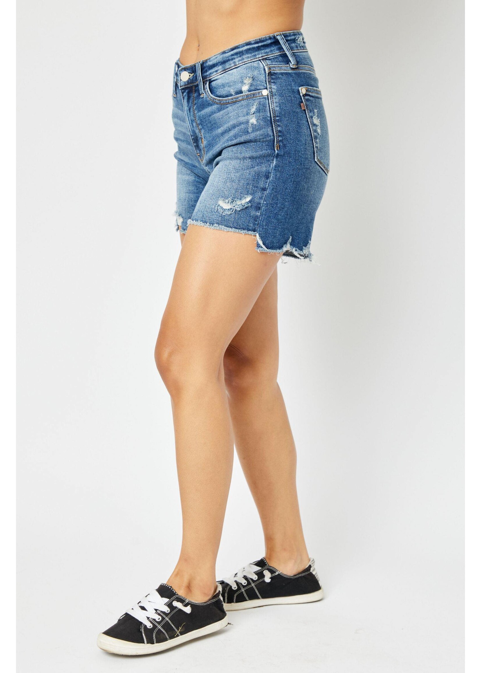 JB Mid-Rise Hi-Lo Destroyed Shorts