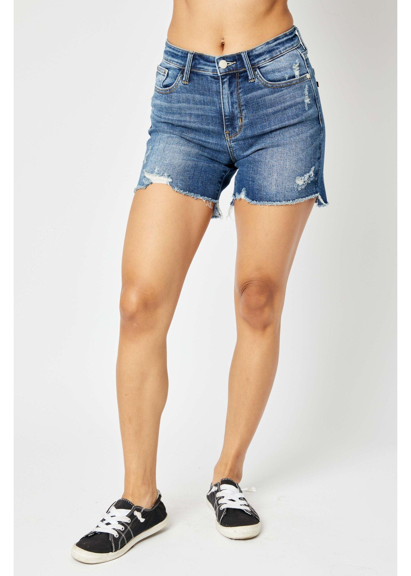 JB Mid-Rise Hi-Lo Destroyed Shorts