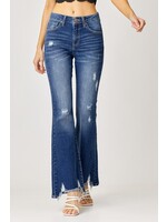 Risen High Rise Distressed Flare Jeans