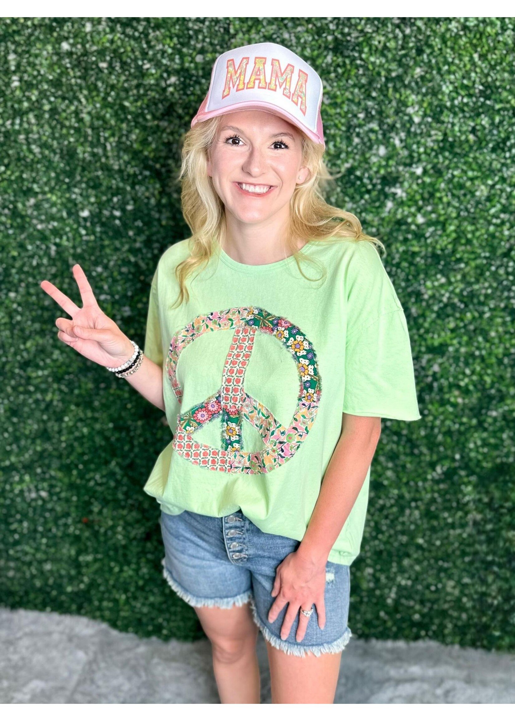 Sage & Fig Sage Peace Sign Applique Top