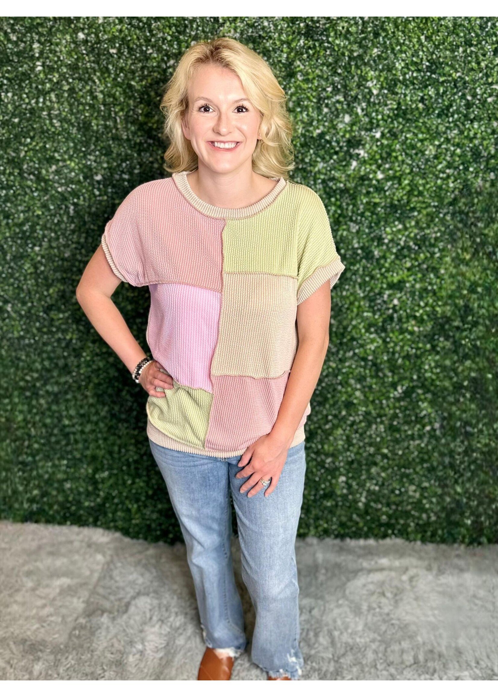 7th Ray Mauve & Olive Colorblock Top