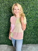 7th Ray Mauve & Olive Colorblock Top