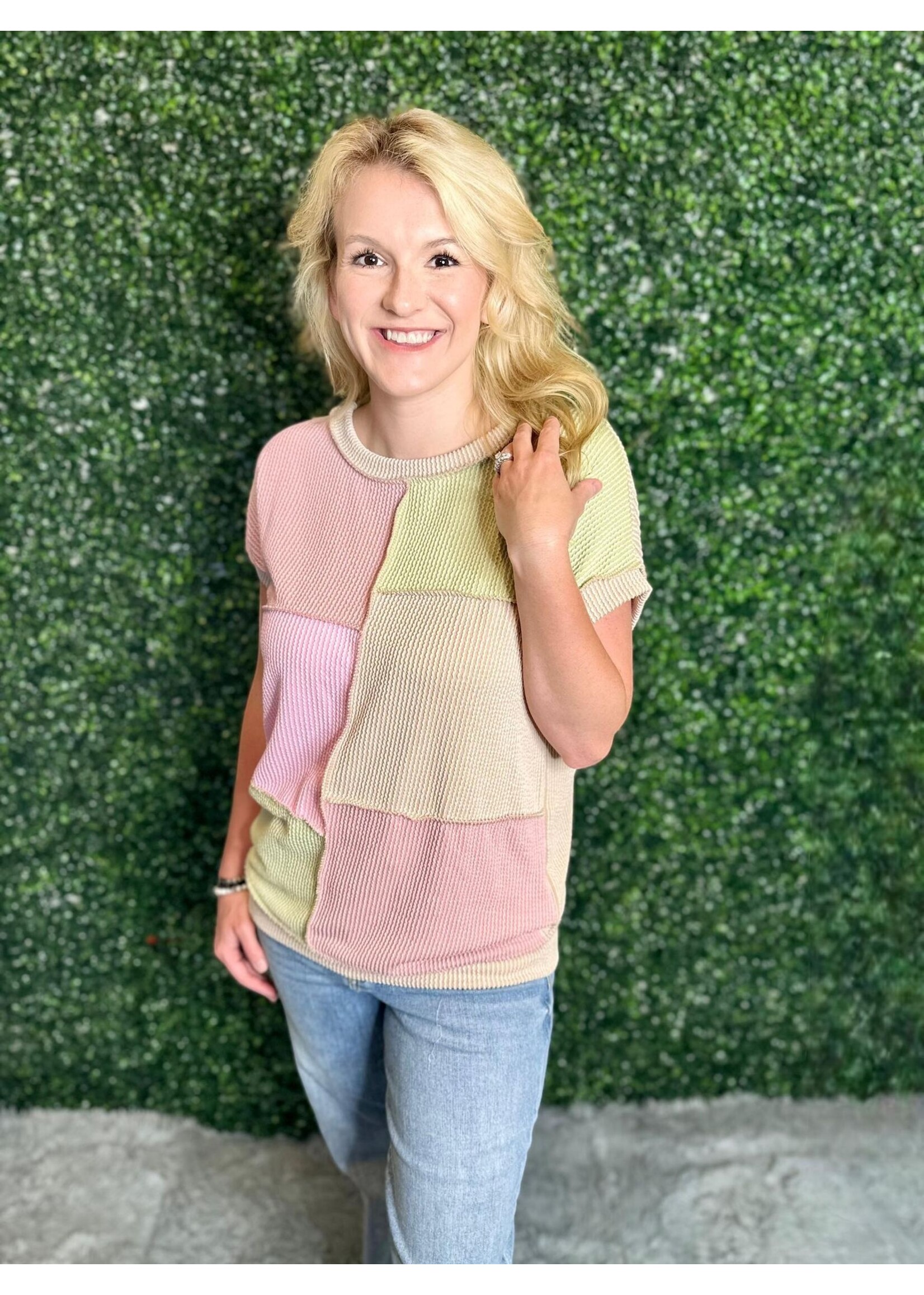 7th Ray Mauve & Olive Colorblock Top