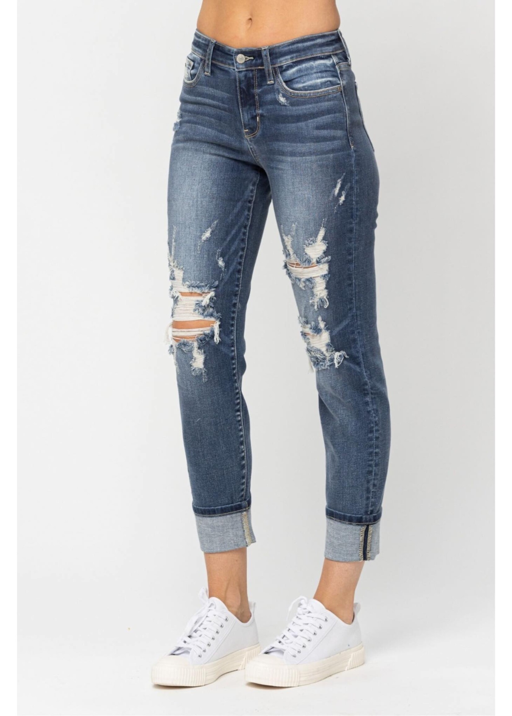 Judy Blue Mid Rise Cuffed Destroy Boyfriend Jeans