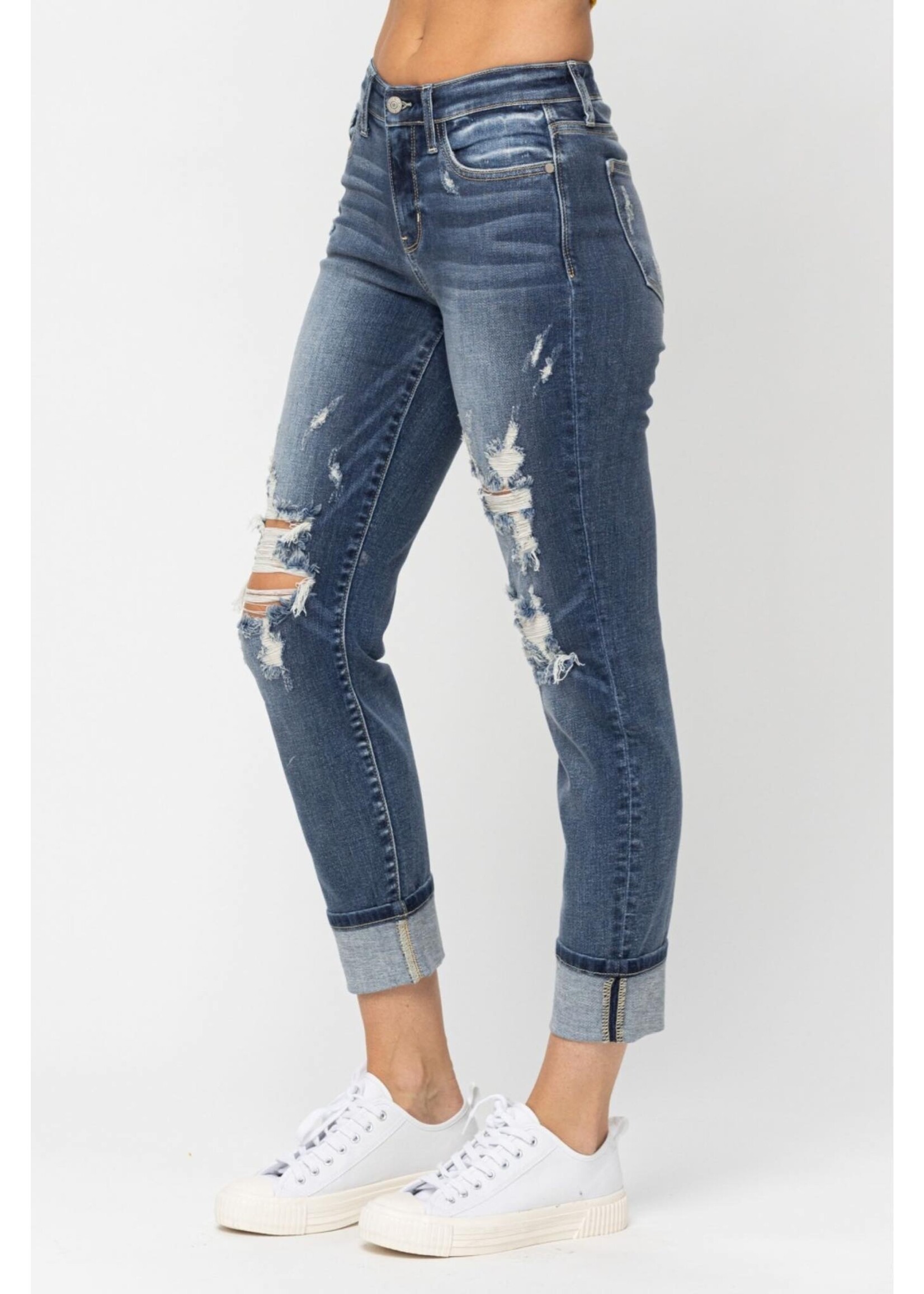 Judy Blue Mid Rise Cuffed Destroy Boyfriend Jeans