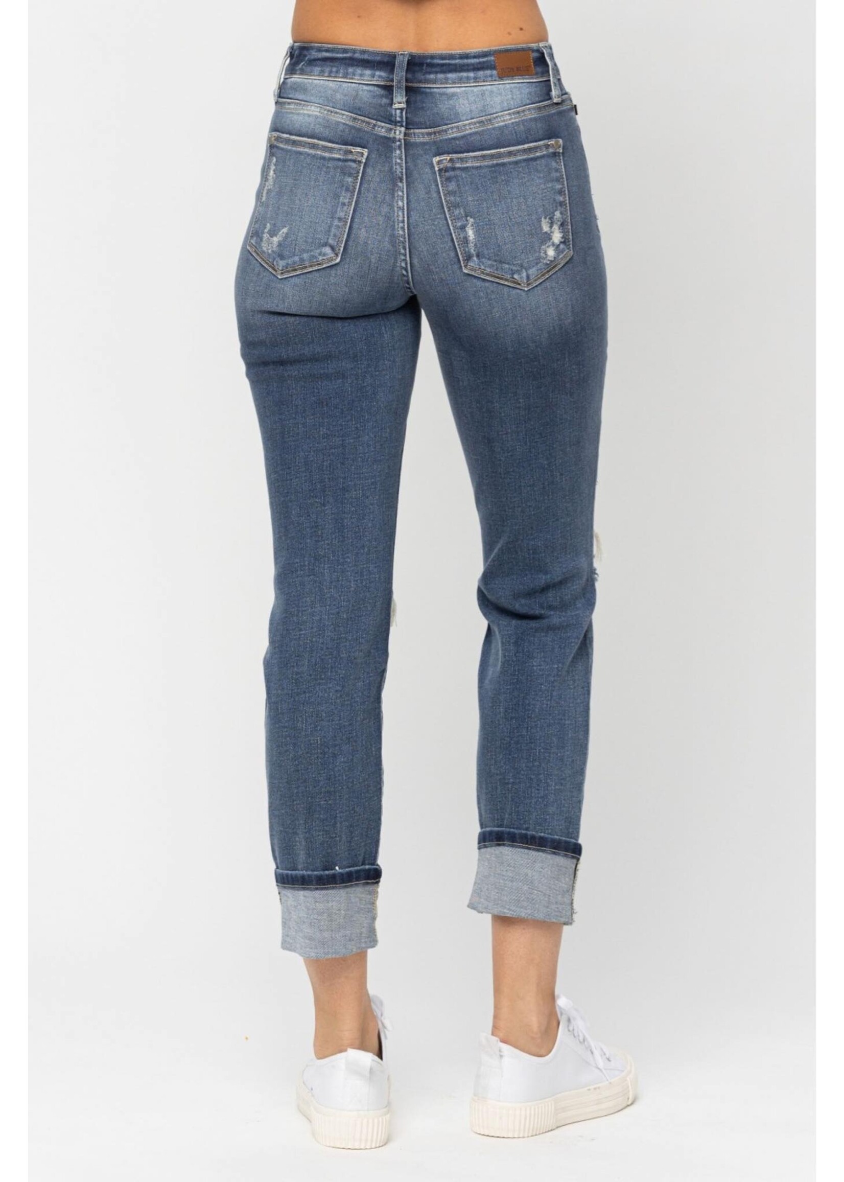 Judy Blue Mid Rise Cuffed Destroy Boyfriend Jeans