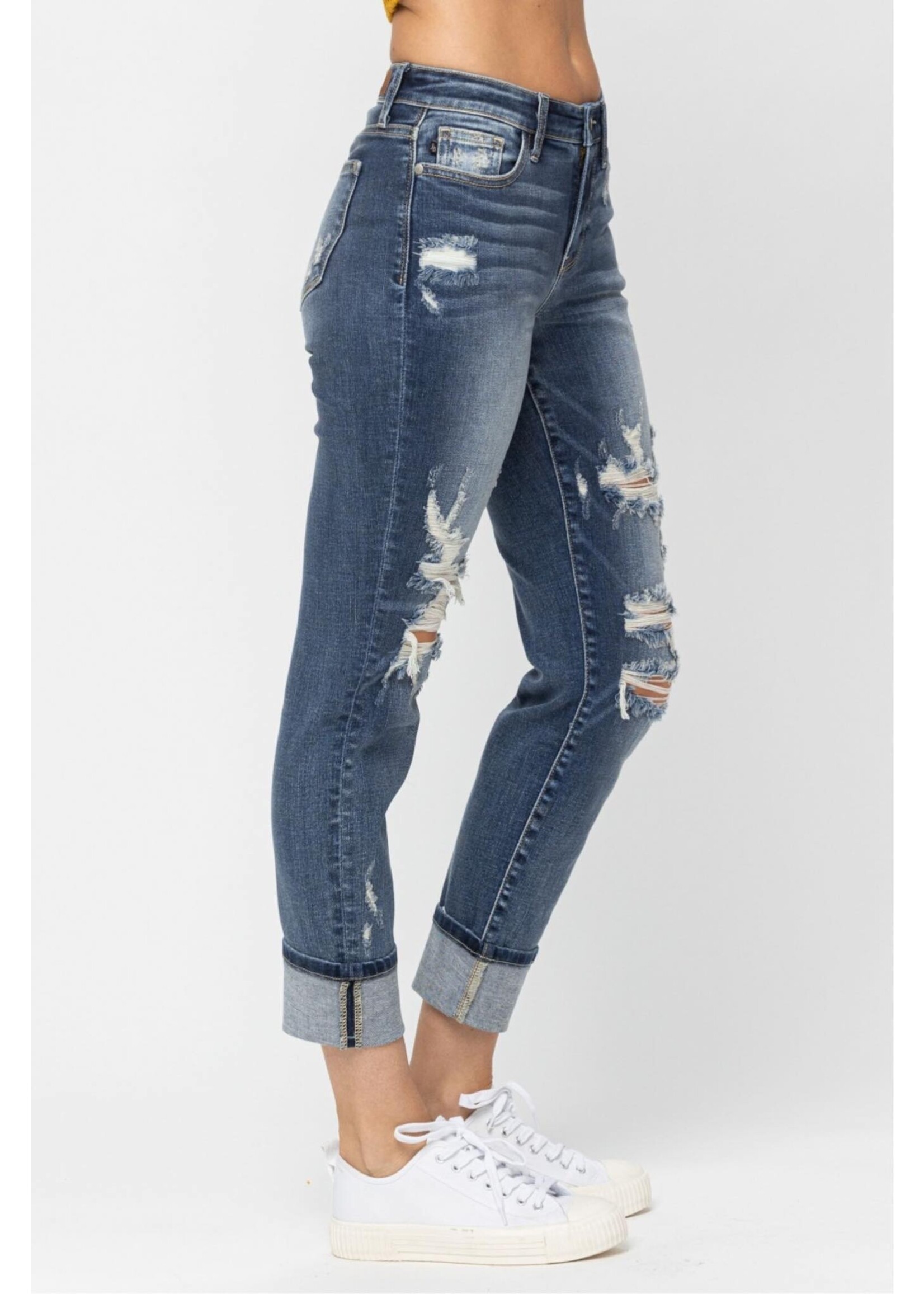 Judy Blue Mid Rise Cuffed Destroy Boyfriend Jeans