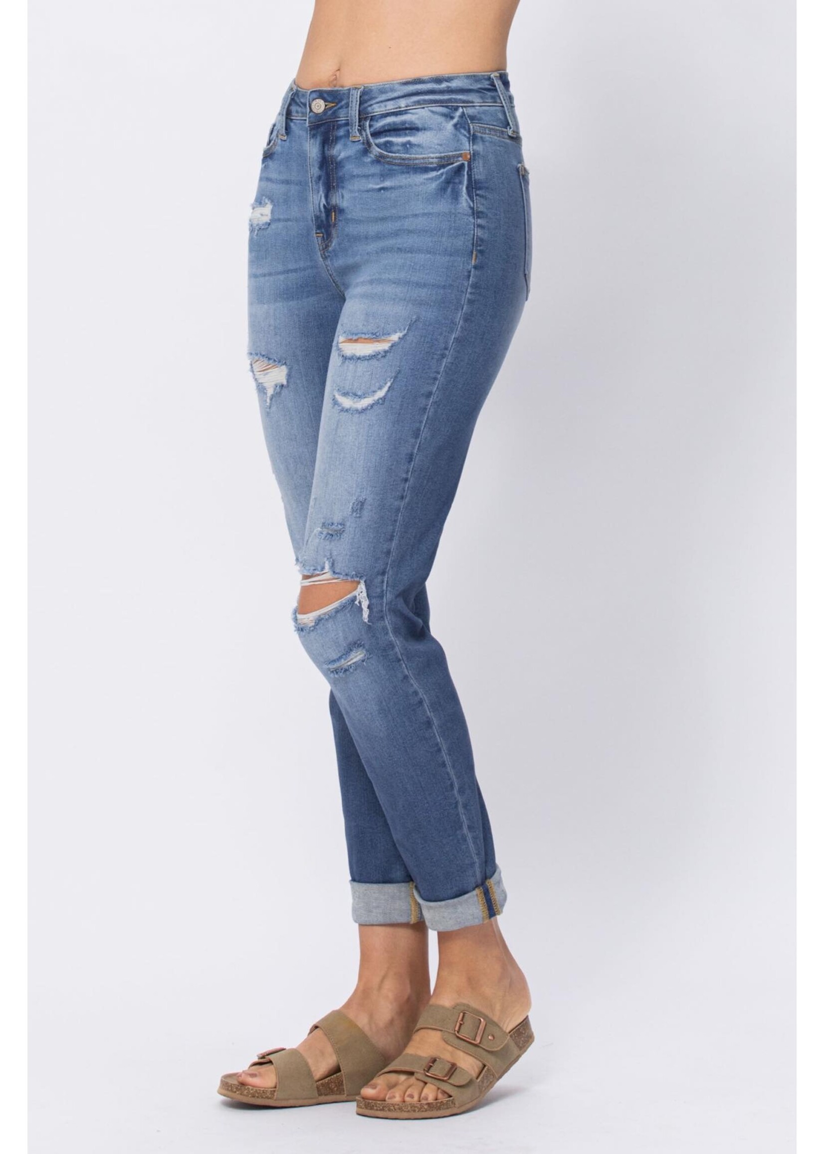 Judy Blue High Waist Cuffed Destroyed Boyfriend Jeans