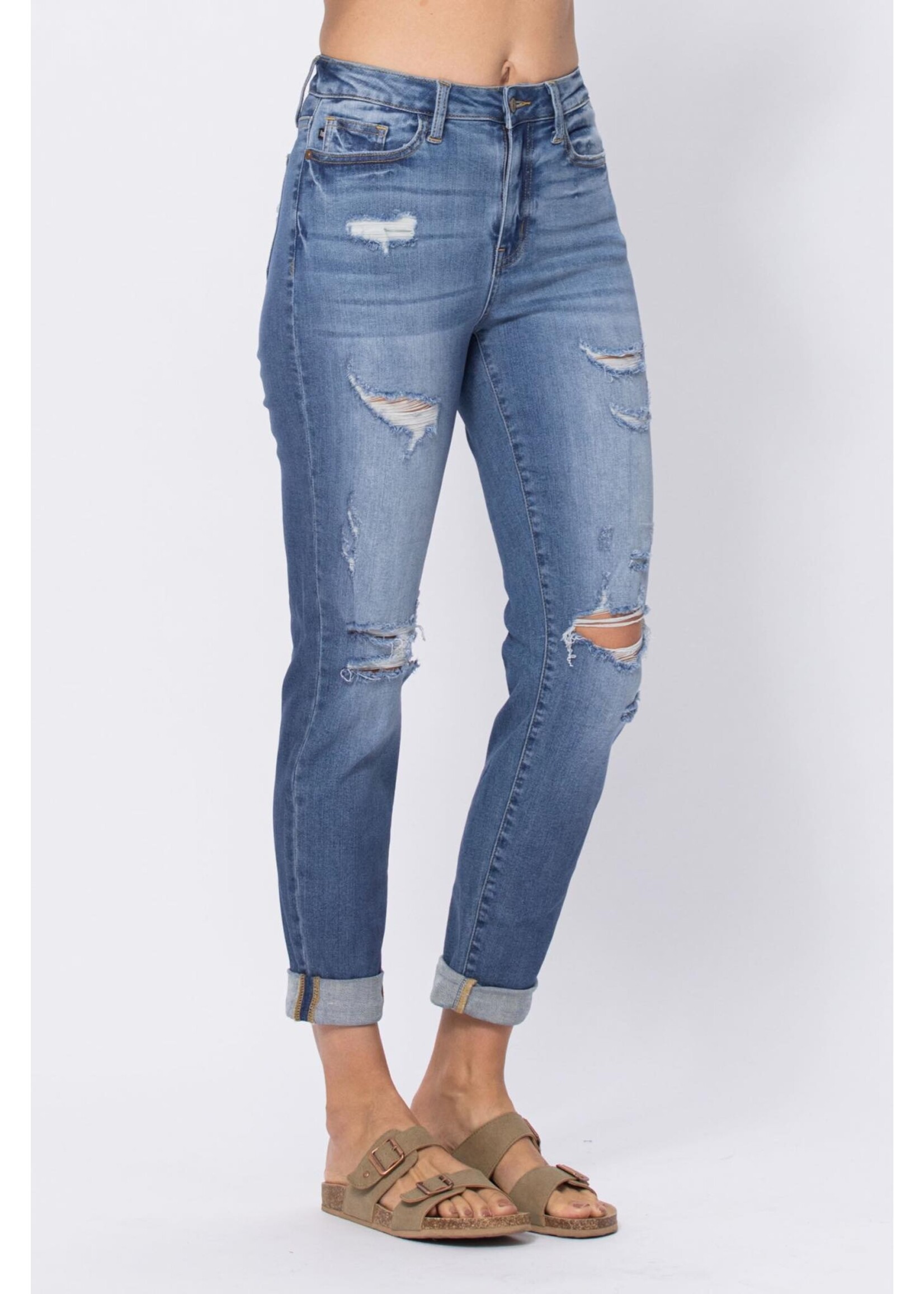 Judy Blue High Waist Cuffed Destroyed Boyfriend Jeans