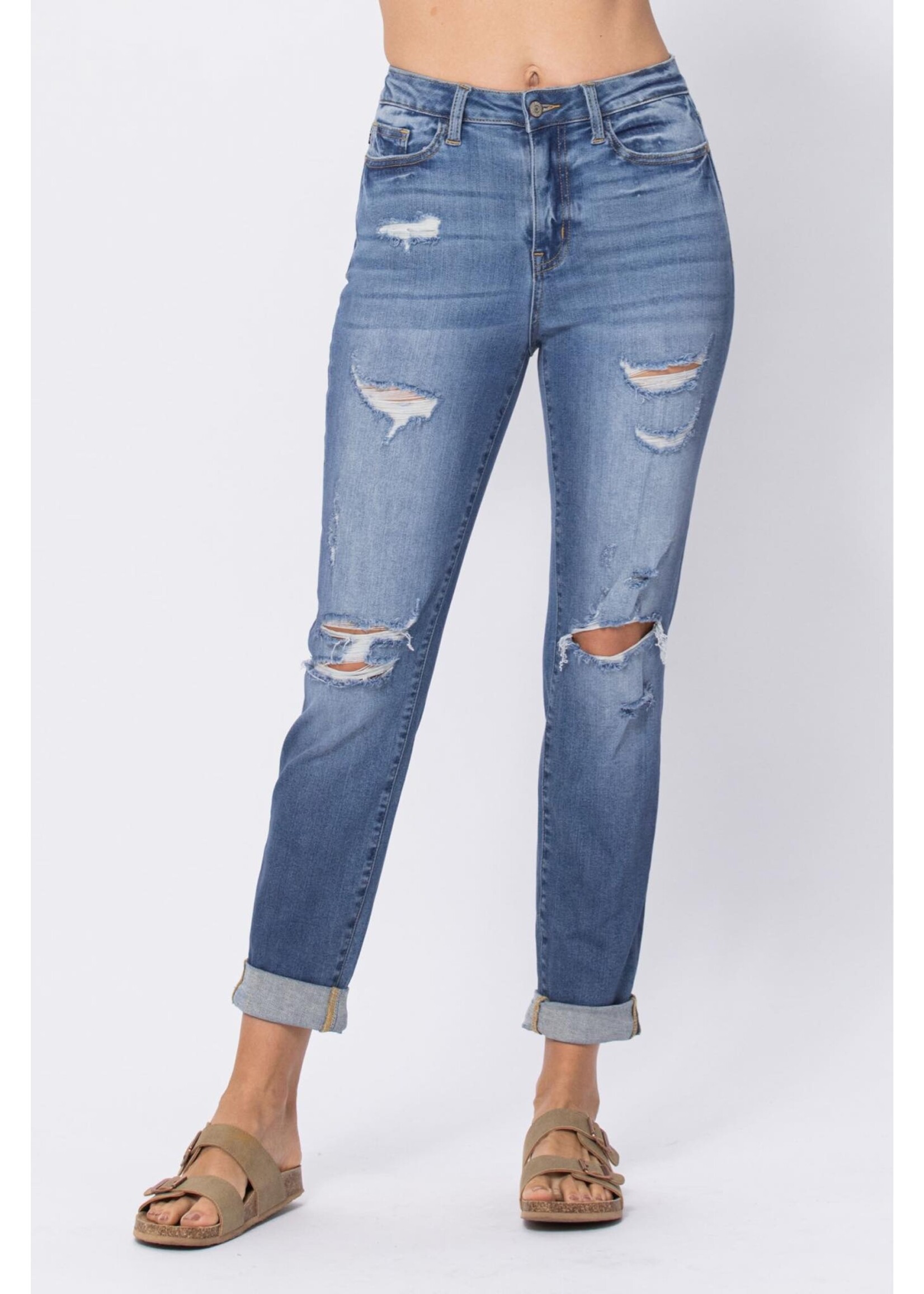 Judy Blue High Waist Cuffed Destroyed Boyfriend Jeans