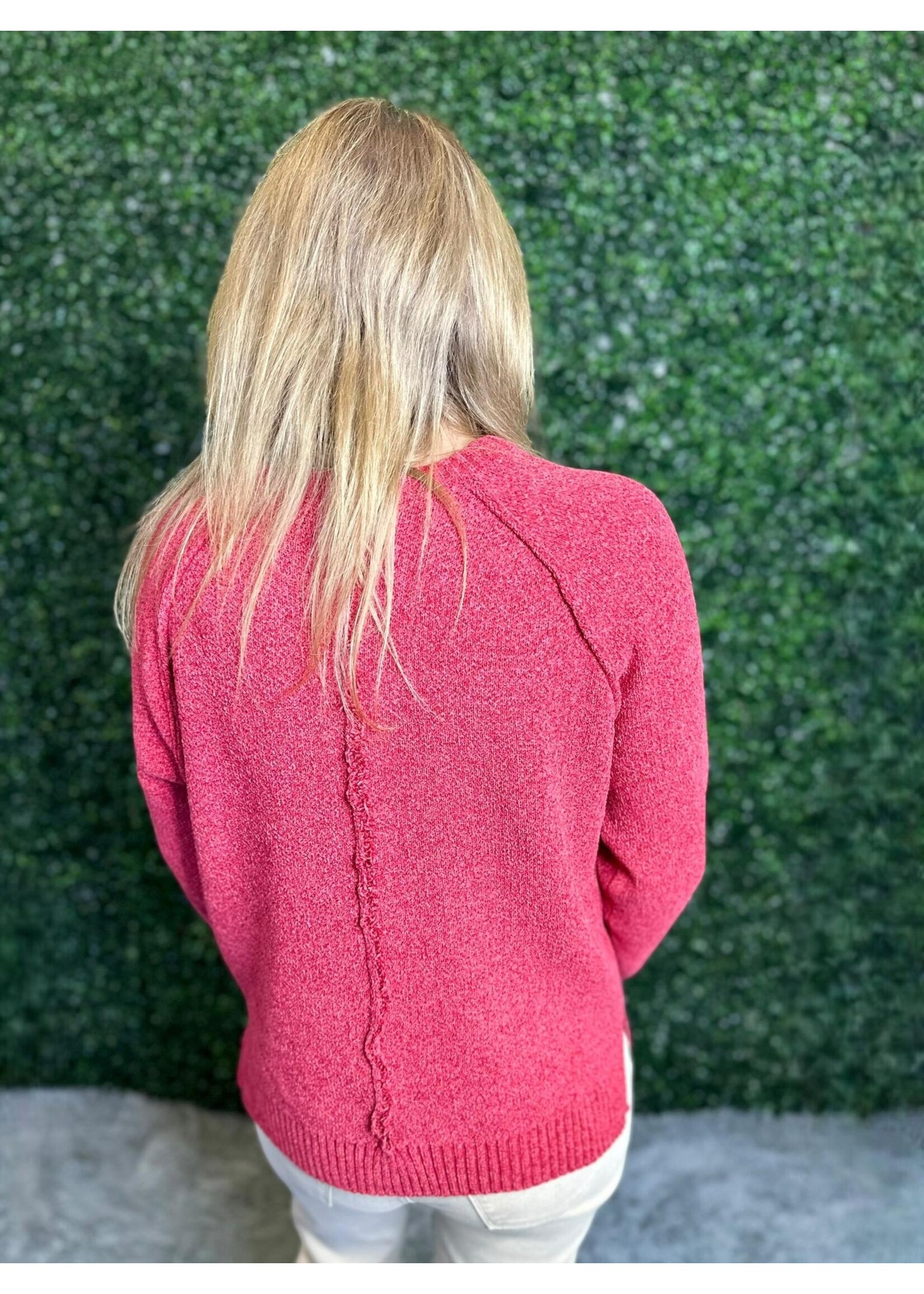 Zenana Red Chenille Raglan Sweater