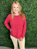 Zenana Red Chenille Raglan Sweater