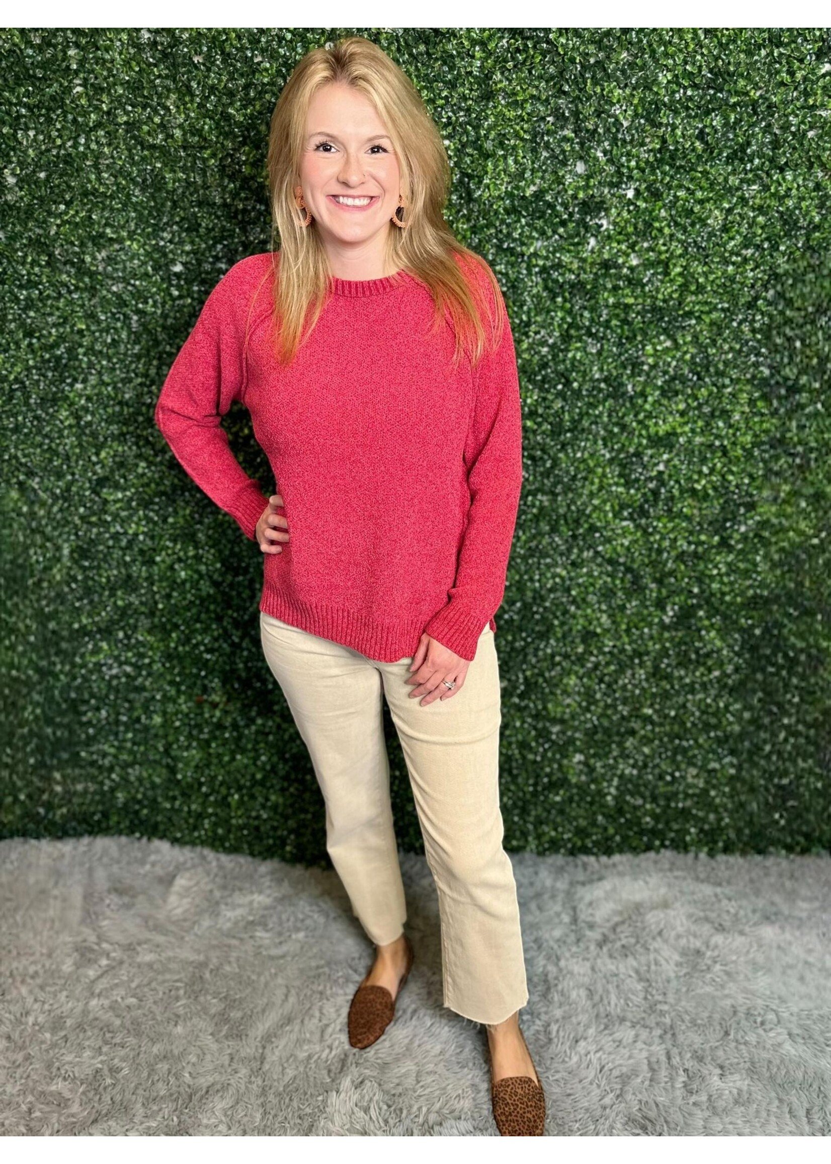 Zenana Red Chenille Raglan Sweater