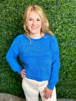 Zenana Ocean Blue Chenille Round Neck Crop Sweater