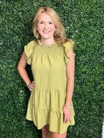 Umgee Green Tea Smocked Detail Dress w/ Ruffles