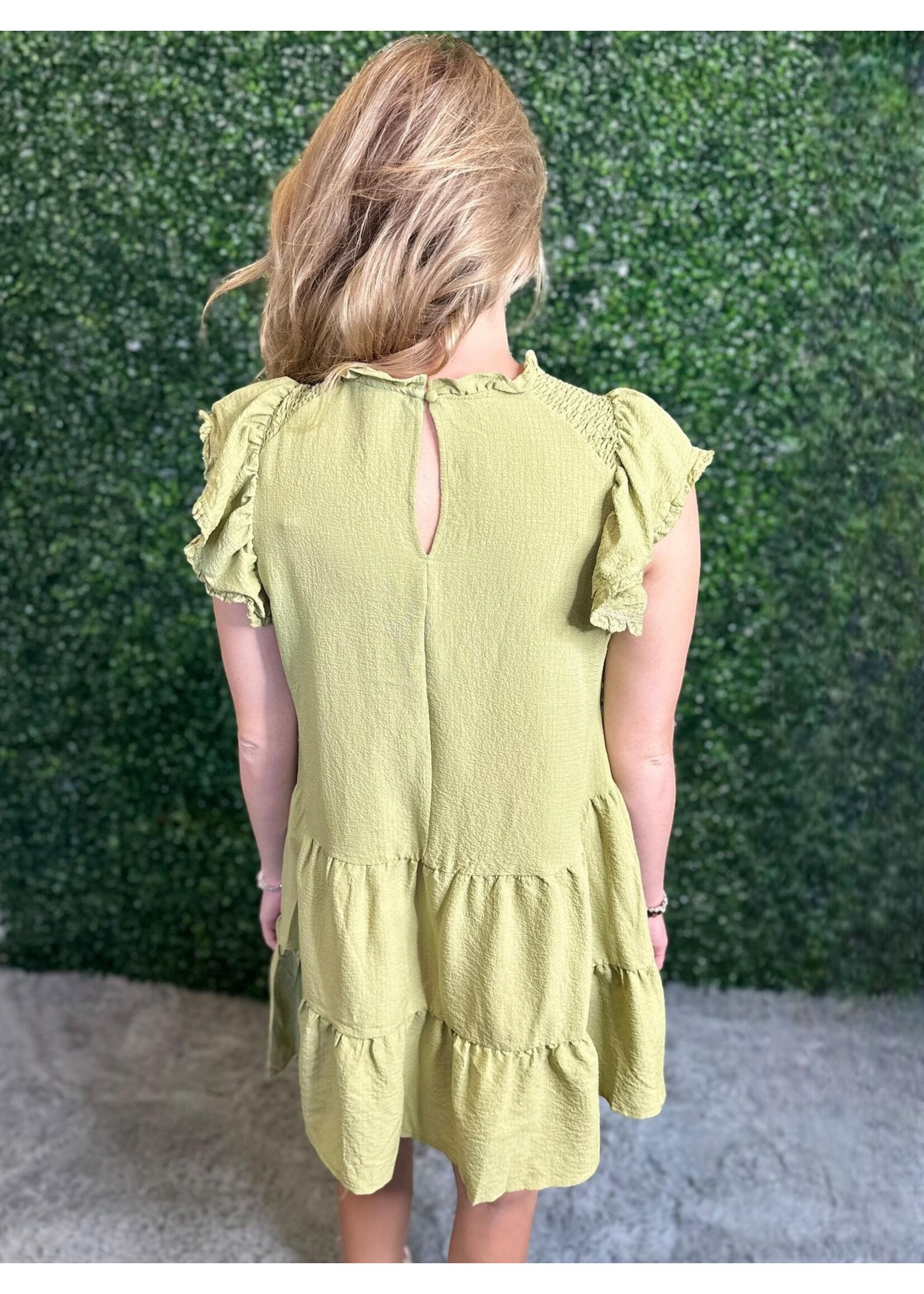 Umgee Green Tea Smocked Detail Dress w/ Ruffles